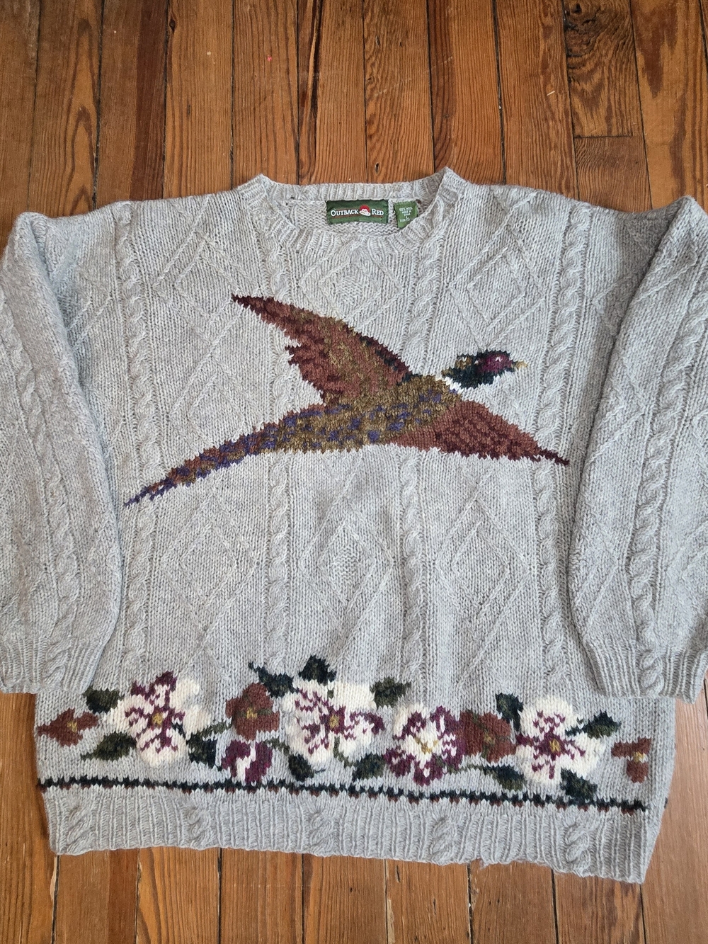 Vintage Outback Red 100%Wool Pheasant Sweater 90s Outdoor Sz Lg Preppy Heritage